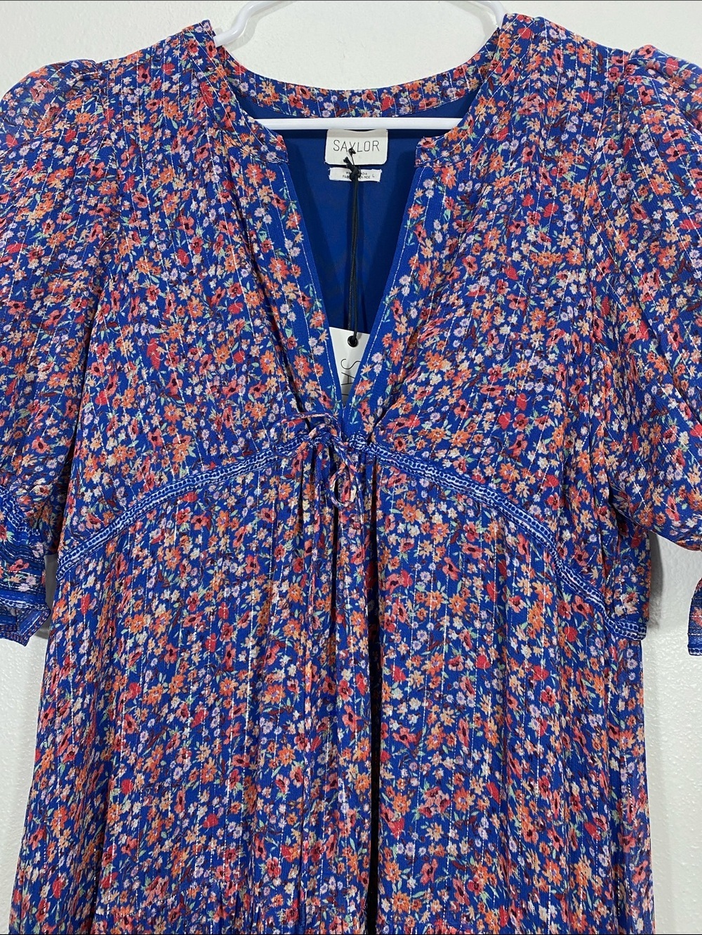 SAYLOR Blue Multi Floral Puff-Sleeve Maxi Dress Size L 90% Viscose - Picture 5 of 16